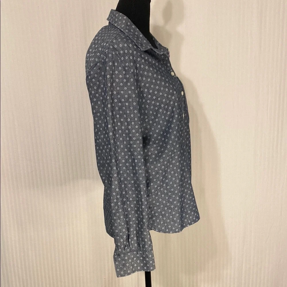 J. Crew Tunic Top Blue Polka Dot Denim-Look Popover Preppy Coastal Size Medium